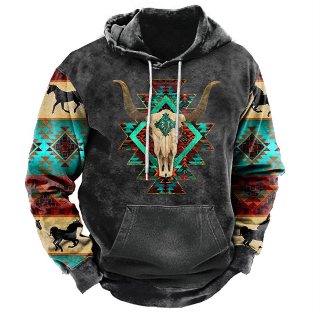 Western Style Printed Street Sports Fashion Trend Hoodie