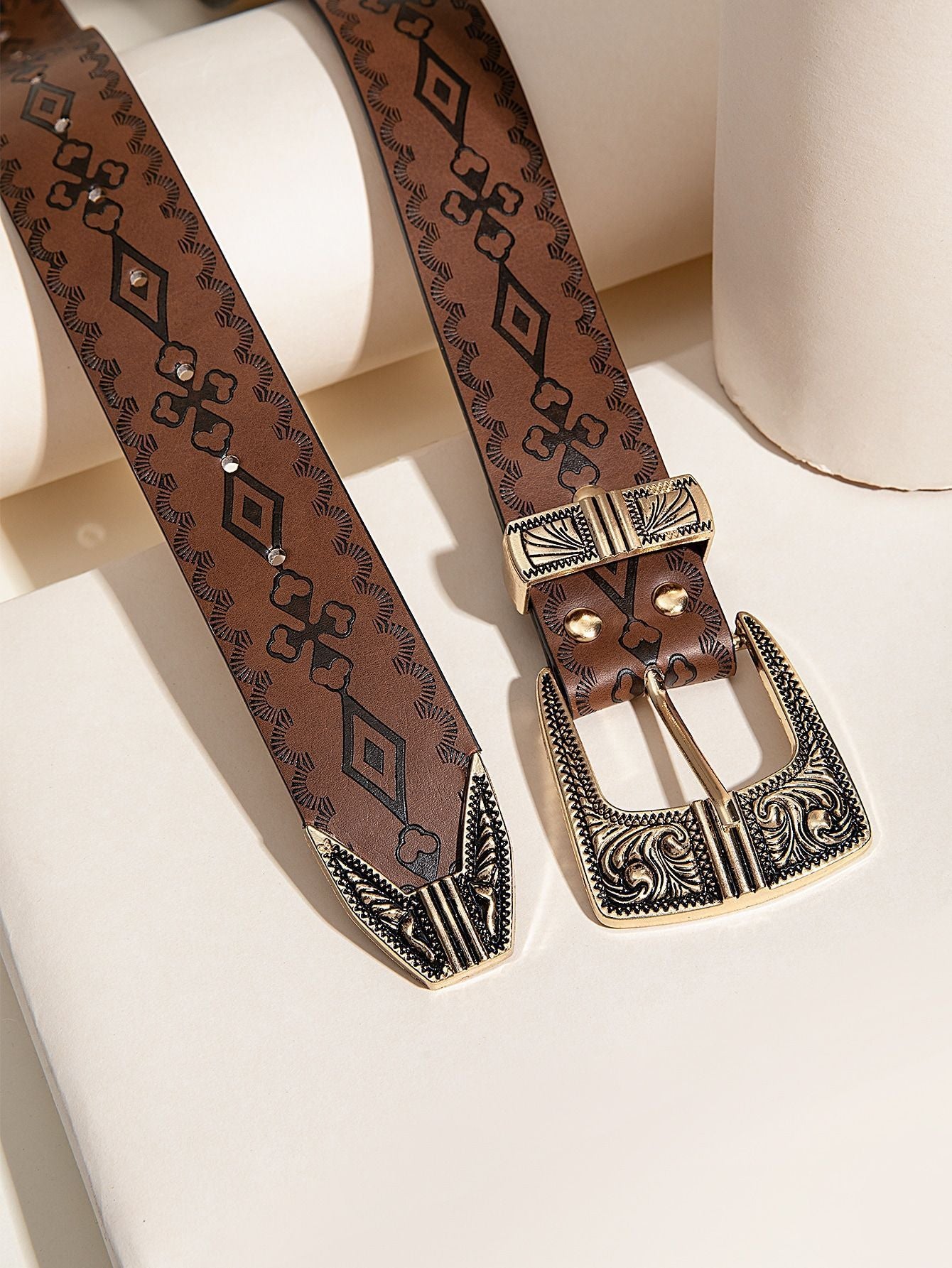 Ladies Retro Pattern PU Belt Western Style