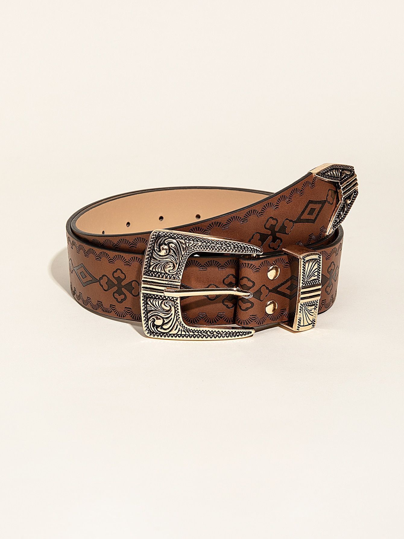 Ladies Retro Pattern PU Belt Western Style