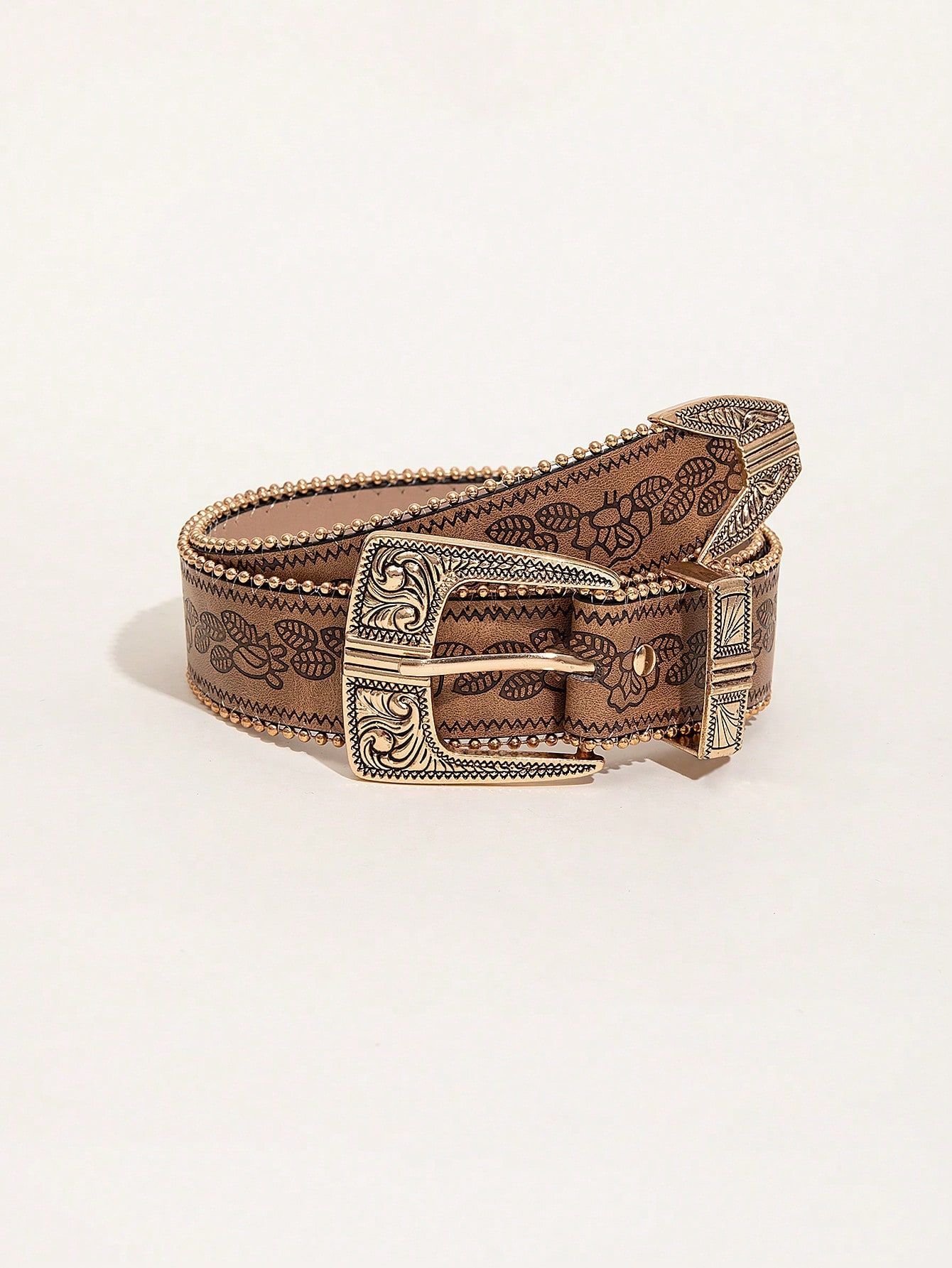 Ladies Retro Pattern PU Belt Western Style