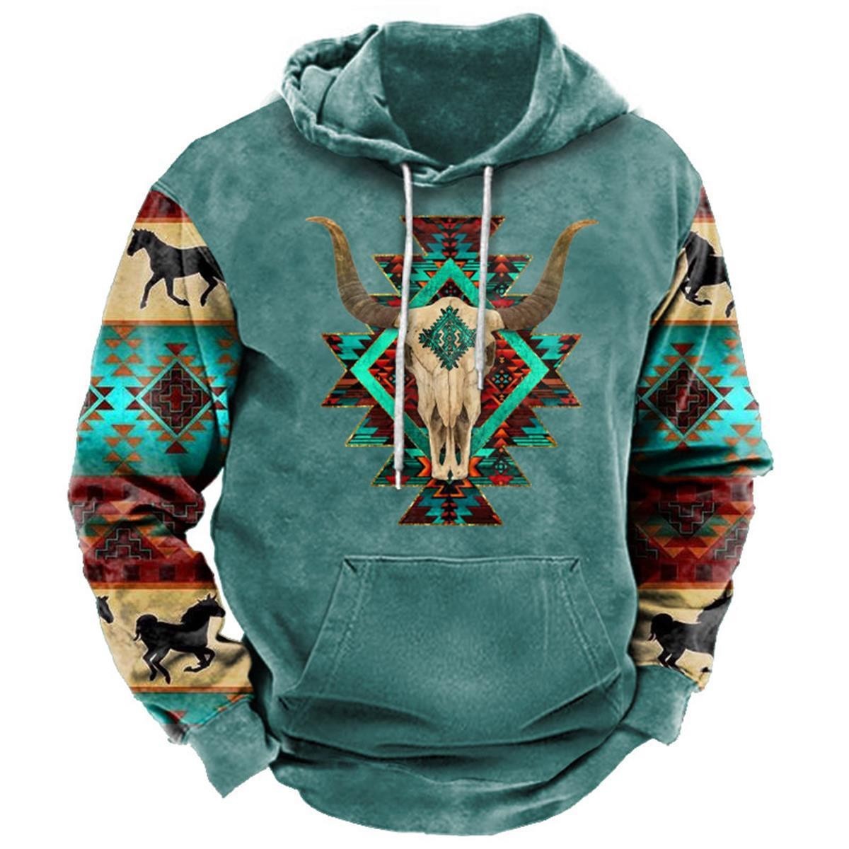 Western Style Printed Street Sports Fashion Trend Hoodie