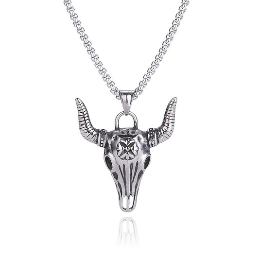 Retro Bull Head Titanium Steel Pendant Horn Necklace