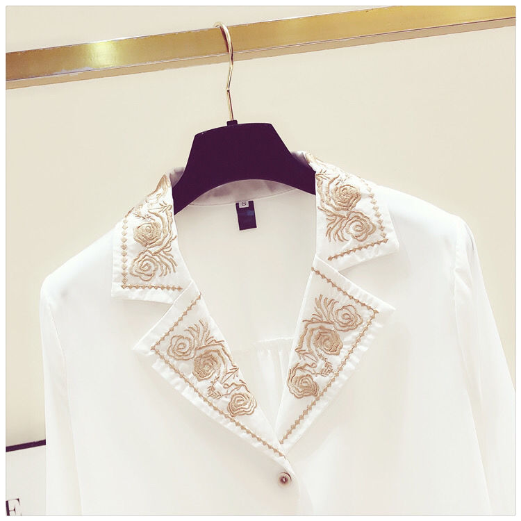 Ladies Western Embroidery Chiffon Long-sleeved Shirt