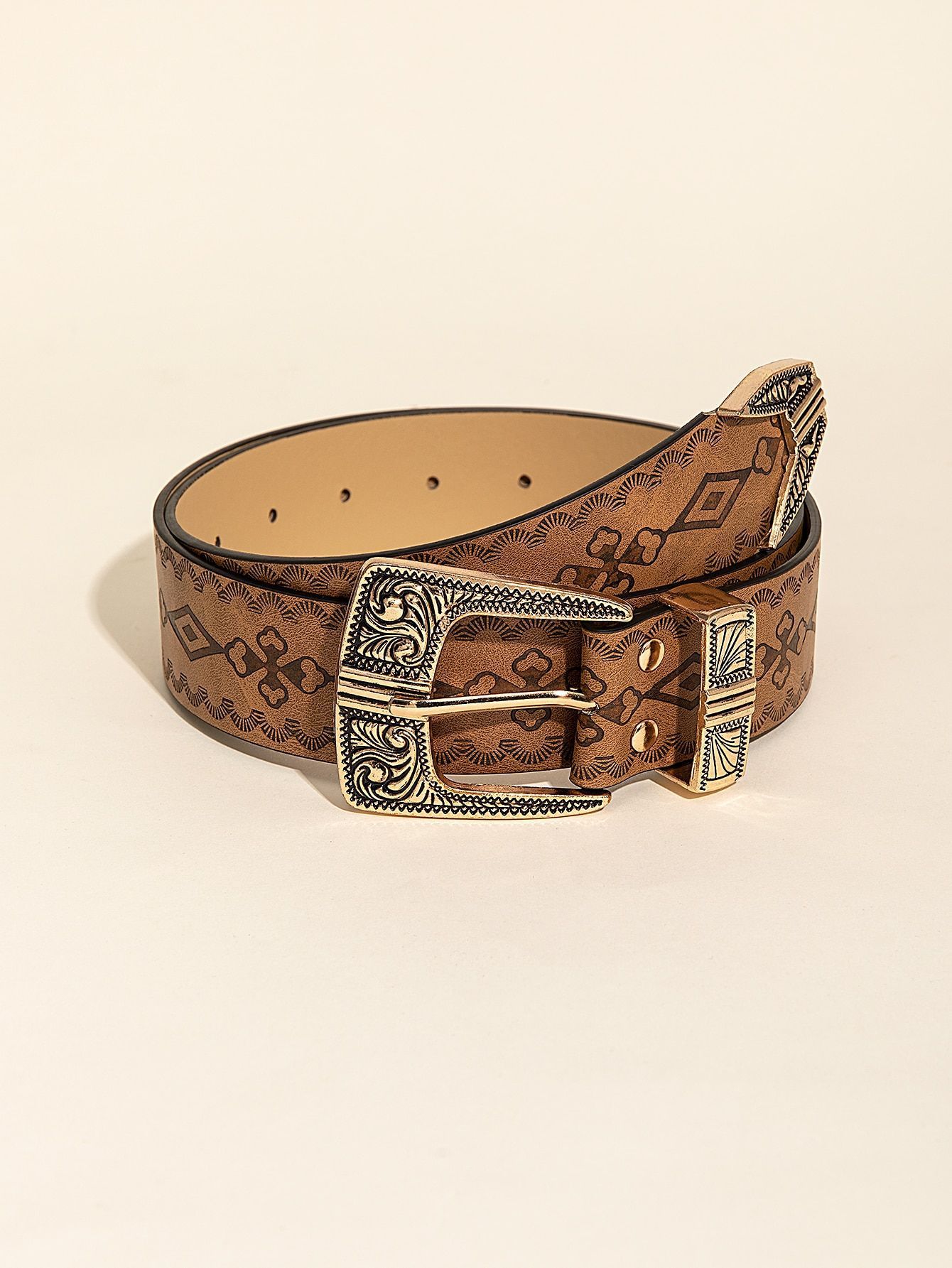 Ladies Retro Pattern PU Belt Western Style