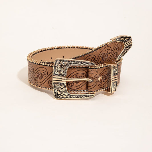 Ladies Retro Pattern PU Belt Western Style